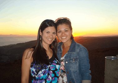 Rachel and Karen with a beautiful sunset