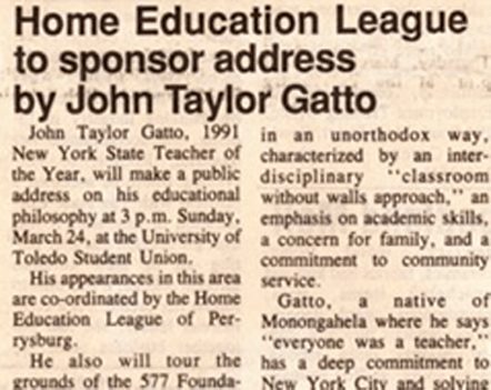 HELP article featuring John Taylor Gatto